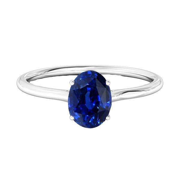 Solitaire Oval Deep Blue Sapphire Ring 2 Carats White Gold