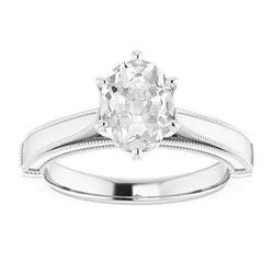 Solitaire Oval Old Cut Diamond Ring 6 Prong Set 4 Carats Tapered Shank