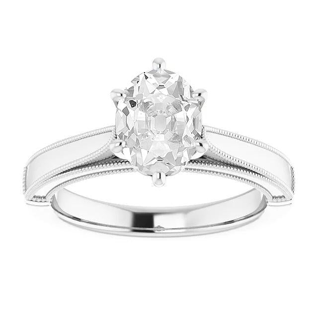 Solitaire Oval Old Cut Diamond Ring 6 Prong Set 4 Carats Tapered Shank
