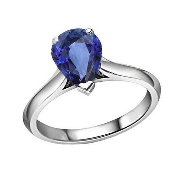 Solitaire Pear Blue Sapphire Gemstone Wedding Ring 2 Carats