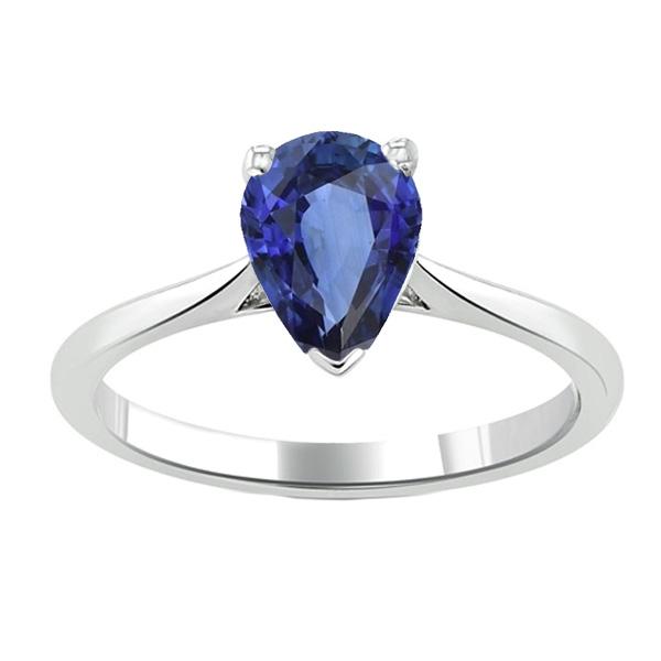 Solitaire Pear Blue Sapphire Ring Prong Set 1.50 Carats