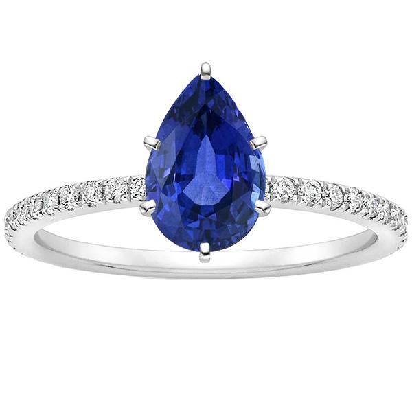 Solitaire Pear Ceylon Sapphire Ring With Accents Pave Set 3.75 Carats