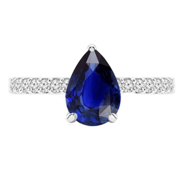 Solitaire Pear Ceylon Sapphire Ring With Diamond Accents 3.50 Carats