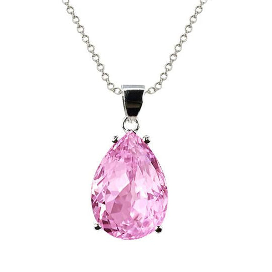 Solitaire Pear Cut Pink Kunzite Necklace Pendant 34 Ct White Gold