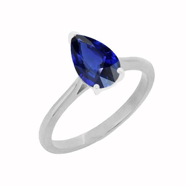 Solitaire Pear Deep Blue Sapphire Ring 1.50 Carats Ladies Jewelry