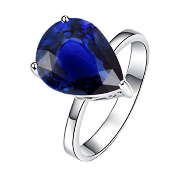 Solitaire Pear Deep Blue Sapphire Ring Jewelry 3 Carats