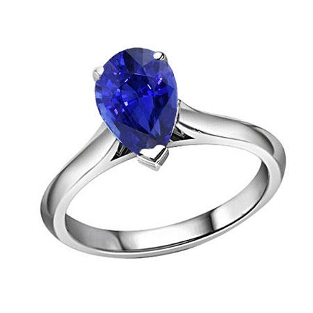 Solitaire Pear Gemstone Ring 1.50 Carats Ceylon Sapphire Gold Jewelry