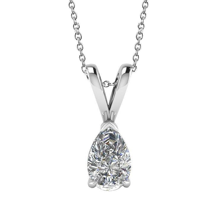 Solitaire Pear Pendant Necklace 1 Carats White Gold 14K