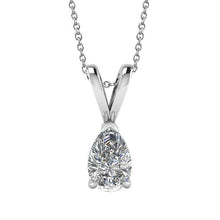 Solitaire Pear Pendant Necklace 1 Carats White Gold 14K