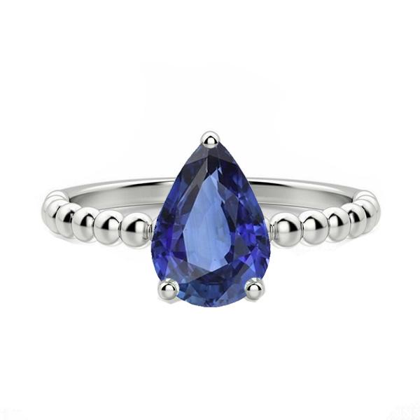 Solitaire Pear Shaped Ceylon Sapphire Ring Beaded Style 2 Carats