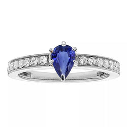 Solitaire Pear Shaped Ceylon Sapphire Ring With Accents 2.50 Carats