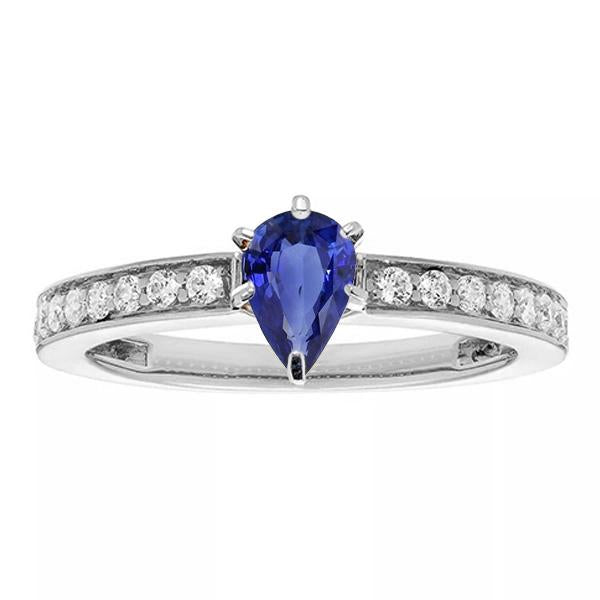 Solitaire Pear Shaped Ceylon Sapphire Ring With Accents 2.50 Carats