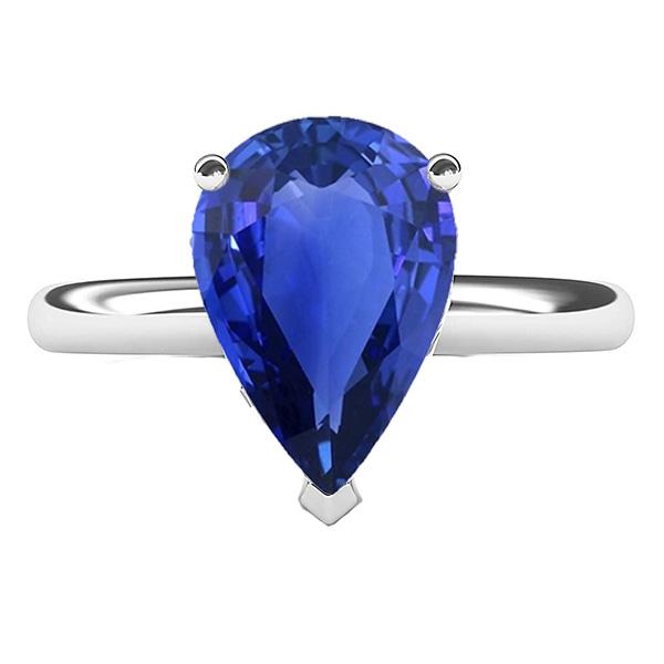 Solitaire Pear Sri Lankan Sapphire Ring Prong Set 3 Carats Gold