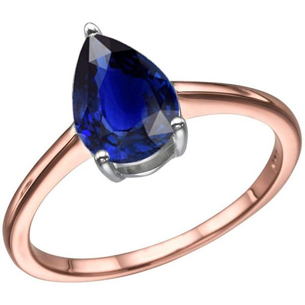 Solitaire Pear Sri Lankan Sapphire Ring Two Tone 3 Carats