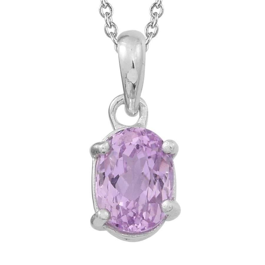 Solitaire Pink Oval Cut Kunzite Pendant White Gold 14K 16 Carats