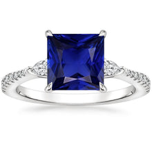 Solitaire Princess Blue Sapphire Pear & Round Diamond Accents 6 Carats