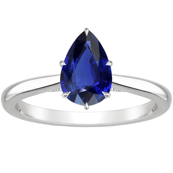 Solitaire Prong Setting Ring Pear Ceylon Sapphire 2.50 Carats