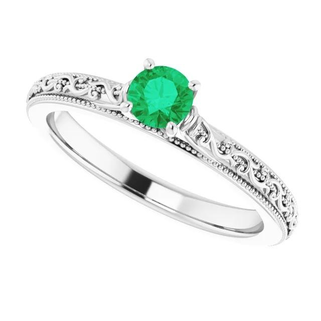 Solitaire Ring 0.75 Carats Columbian Green Emerald Milgrain Filigree