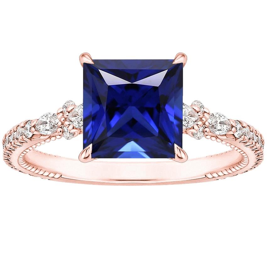 Solitaire Ring Accents Rose Gold Blue Sapphire and Diamond 5.5 Carat