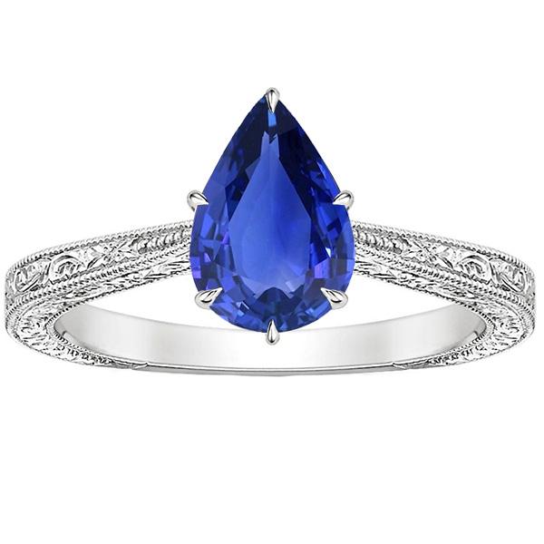 Solitaire Ring Antique Style Pear Cut Sri Lankan Sapphire 2 Carats