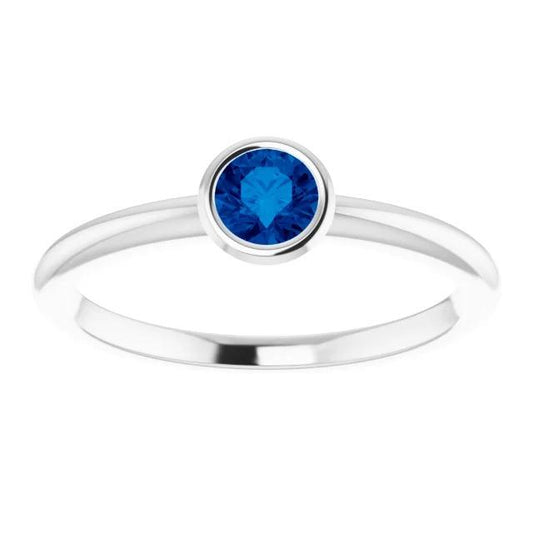 Solitaire Ring Blue Sapphire 0.75 Carats Bezel Setting White Gold 14K