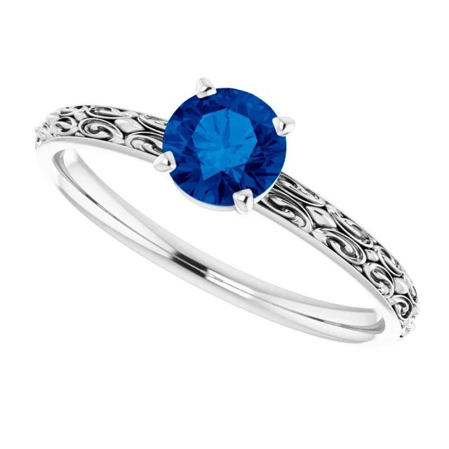 Solitaire Ring Blue Sapphire 1.50 Carats Filigree Women Jewelry