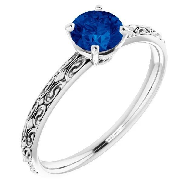 Solitaire Ring Blue Sapphire 1.50 Carats Filigree Women Jewelry