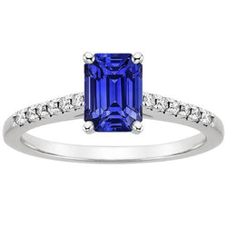 Solitaire Ring Blue Sapphire With Accents Pave set Natural Earth Mined Diamonds 4 Carats