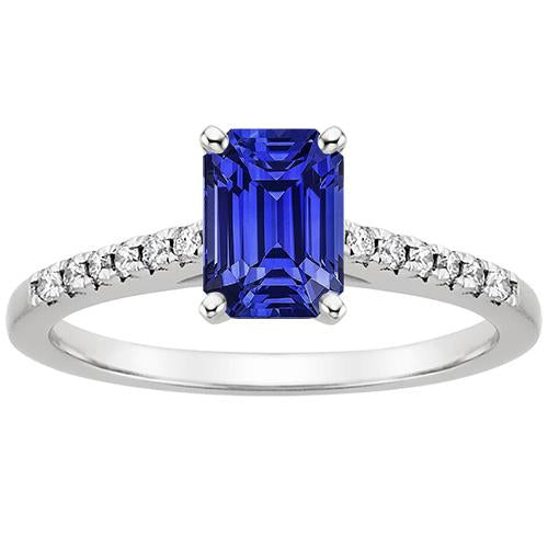 Solitaire Ring Blue Sapphire With Accents Pave set Diamonds 4 Carats