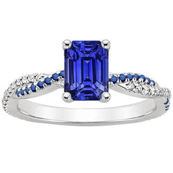 Solitaire Ring Blue Sapphires Ring & Natural Earth Mined Diamonds Accents 4.25 Carats