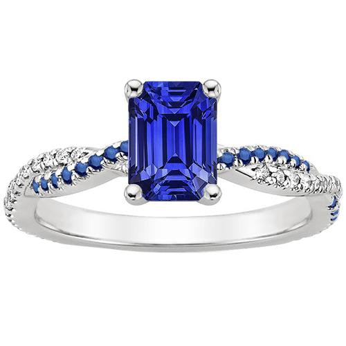 Solitaire Ring Blue Sapphires Ring & Diamonds Accents 4.25 Carats