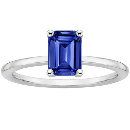 Solitaire Ring Emerald Blue Sapphire 3 Carats Prong Setting