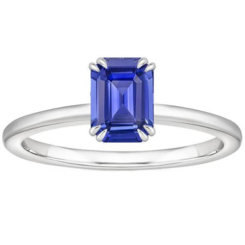 Solitaire Ring Emerald Blue Sapphire 3 Carats White Gold 14K