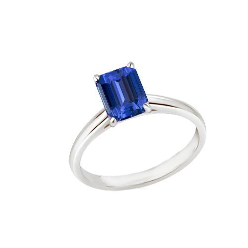 Solitaire Ring Emerald Natural Blue Sapphire 2 Carats Prong Set