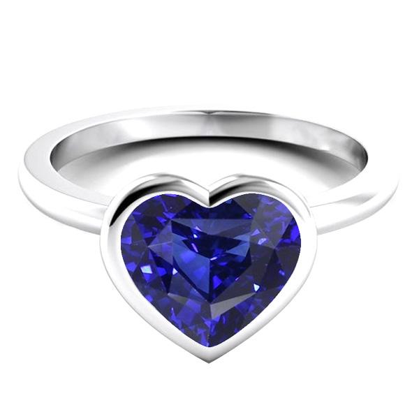 Solitaire Ring Heart Bezel Set Sri Lankan Sapphire 2 Carats Gold