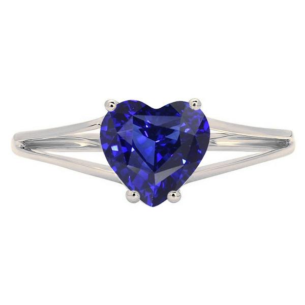 Solitaire Ring Heart Ceylon Sapphire 2 Carats 14K Gold Split Shank