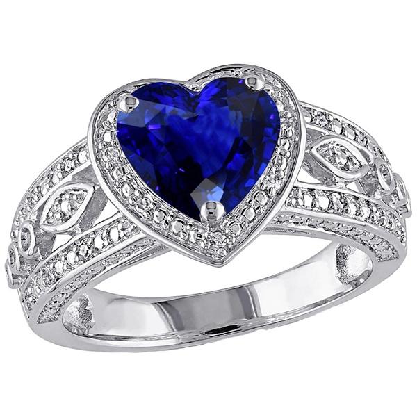 Solitaire Ring Heart Deep Blue Sapphire Vintage Style 2 Carats