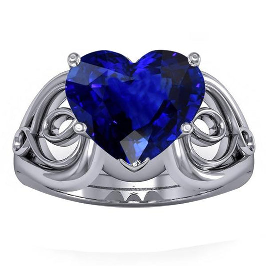 Solitaire Ring Heart Deep Blue Sapphire Vintage Style 3.50 Carats