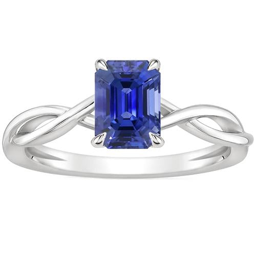 Solitaire Ring Infinity Style Emerald Blue Sapphire 3 Carats