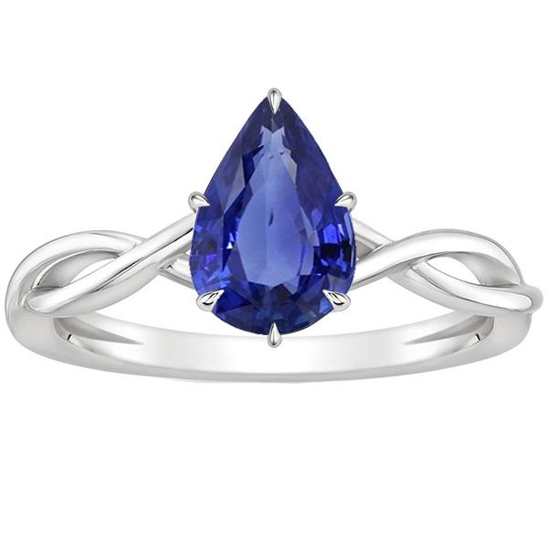 Solitaire Ring Infinity Style Pear Blue Sapphire 2.50 Carats