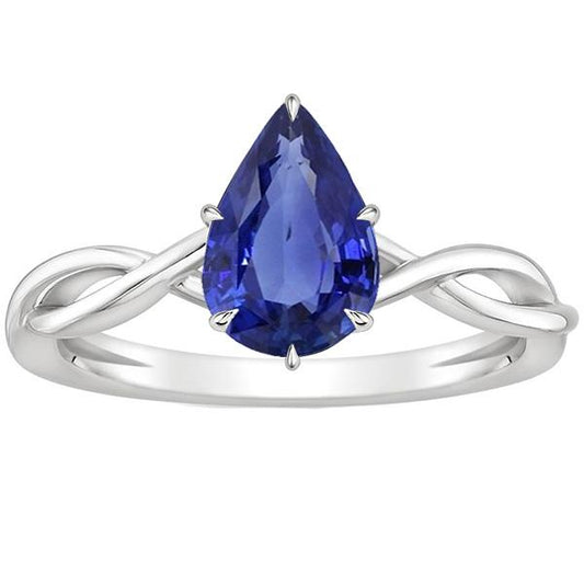 Solitaire Ring Infinity Style Pear Blue Sapphire 2.50 Carats