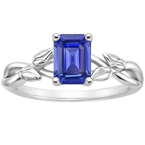 Solitaire Ring Leaf Infinity Style Emerald Ceylon Sapphire 3.50 Carats