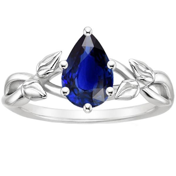 Solitaire Ring Leaf Infinity Style Pear Shape Blue Sapphire 2 Carats