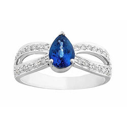 Solitaire Ring Pear Blue Sapphire With Natural Earth Mined Diamond Accents 3.50 Carats