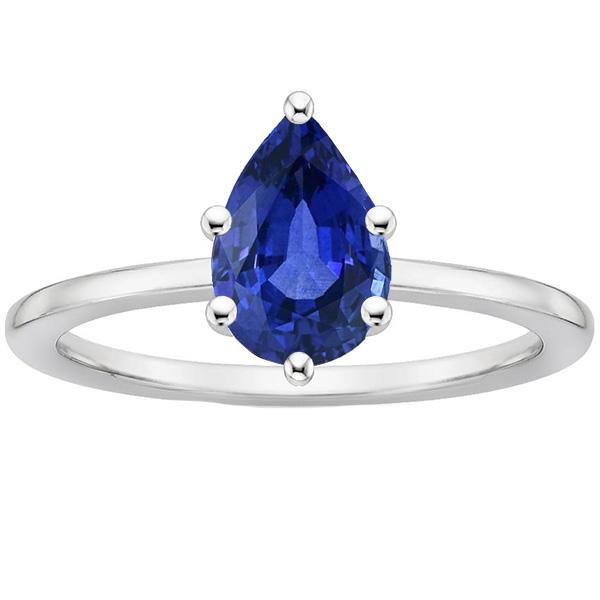 Solitaire Ring Pear Cut Blue Sapphire 2.50 Carats Prong Setting