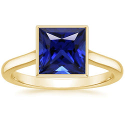Solitaire Ring Princess Bezel Set Blue Sapphire 5 Carats Yellow Gold