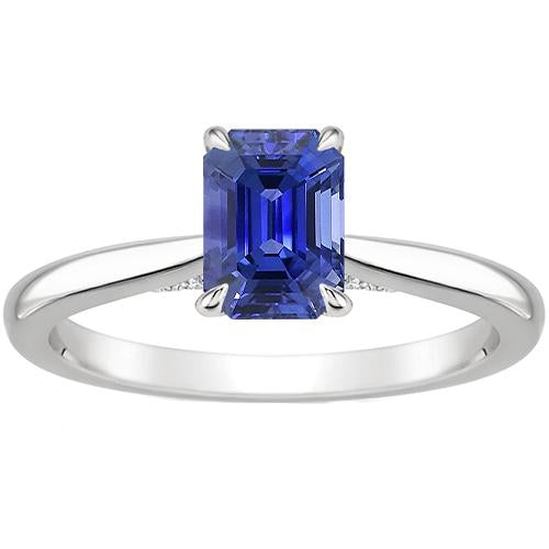 Solitaire Ring Prong Setting Emerald Ceylon Sapphire 3 Carats