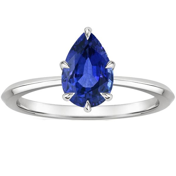 Solitaire Ring Prong Setting Pear Ceylon Sapphire 2 Carats