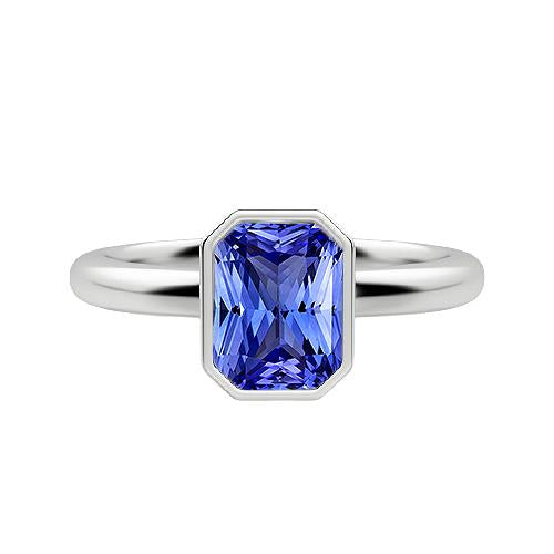 Solitaire Ring Radiant Bezel Set Natural Blue Sapphire 1.50 Carats