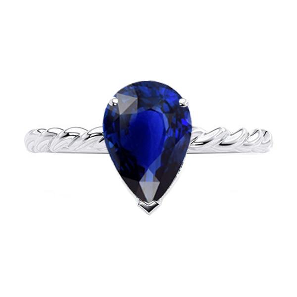 Solitaire Ring Rope Style Pear Deep Blue Sapphire 2.50 Carats